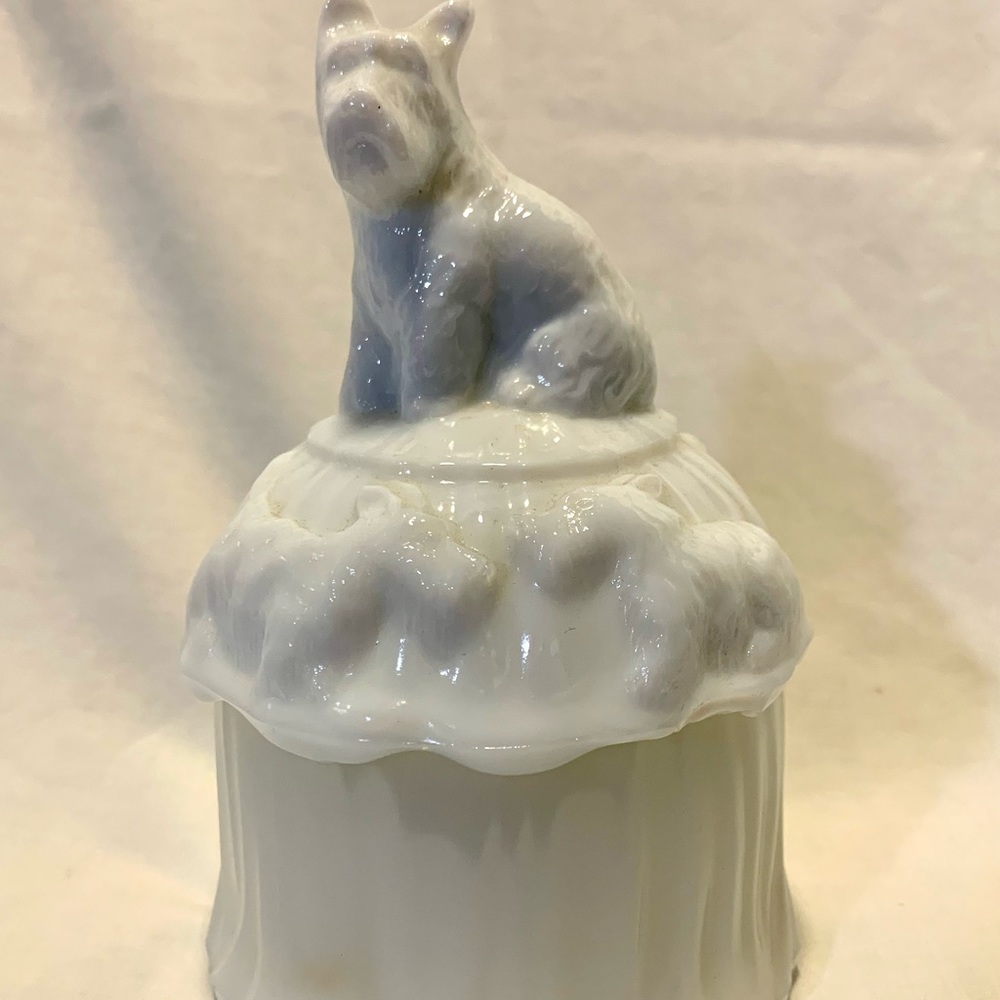 Vintage milk glass Scotty dog dish